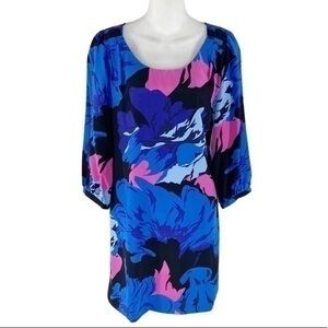 Tibi blue pink floral silk shift dress